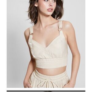 NWT GUESS ECO satin Emma cropped top size XL adjustable straps V neck cemento